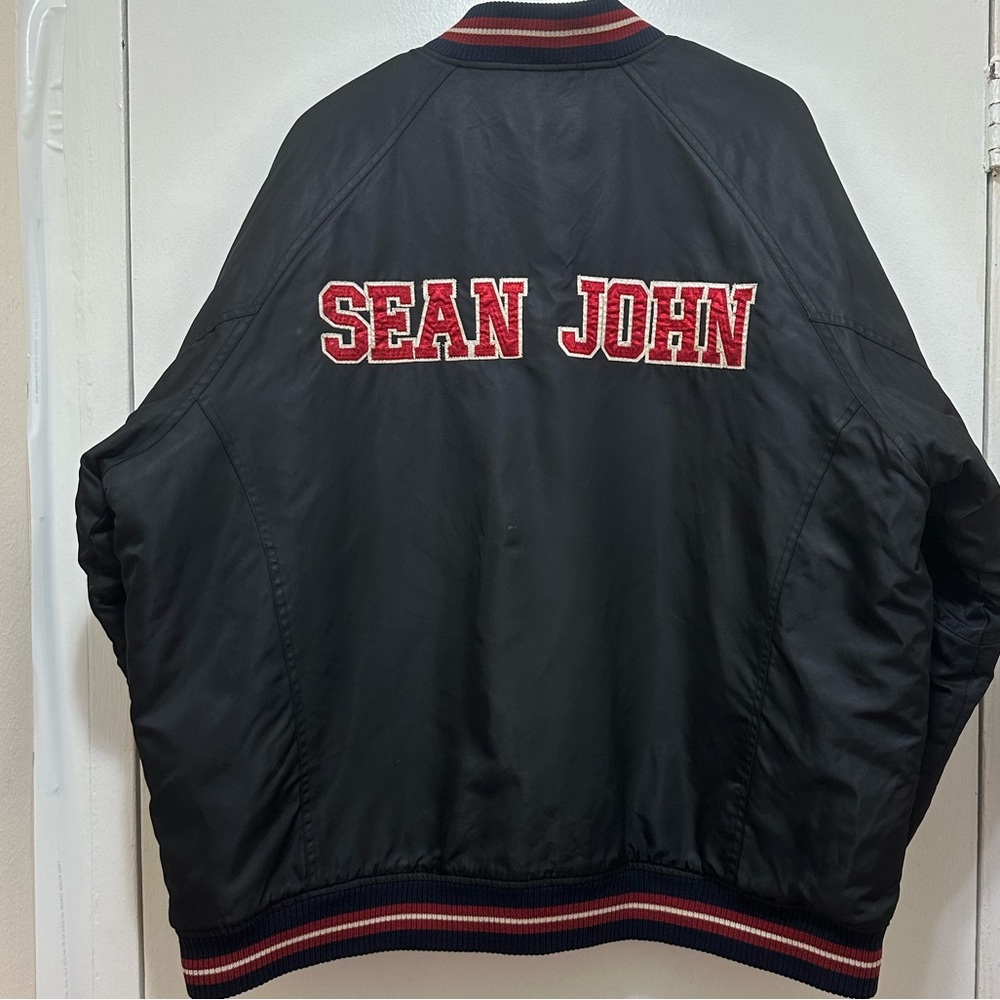 Vintage Sean John Men’s Spell Out Logo Bomber Jacket In Black Size XL. - Picture 2 of 6
